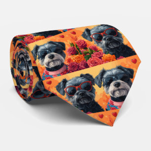 Cravate Chesapeake Bay Terrier Heart Roses Saint-Valentin