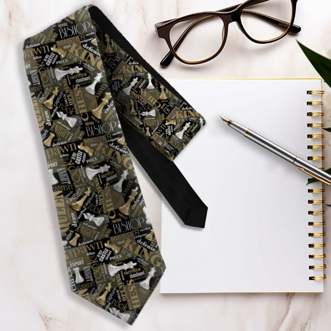 Cravate Chess Terms and Pieces Silver and Gold ID784 (Créateur téléchargé)