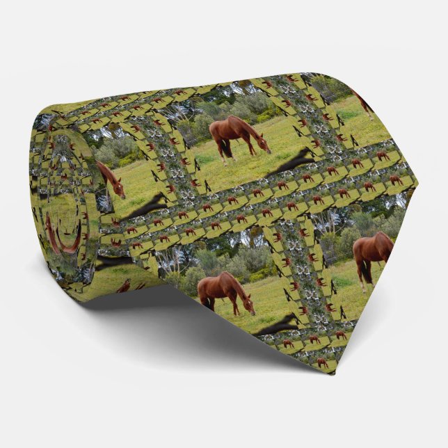 Cravate Cheval Brown Pâturage En Paddock, (Roulé)