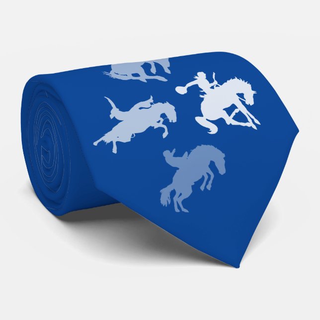 Cravate Chevaux de rodéo | Bleu profond (Roulé)