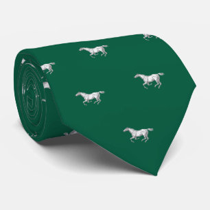 Cravate Chevaux galopants élégants vintage vert chasseress