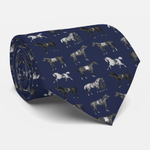 Cravate Chevaux sellés élégants vintage bleu marine foncé