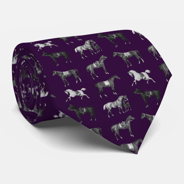 Cravate Chevaux sellés élégants vintage foncé violet (Roulé)