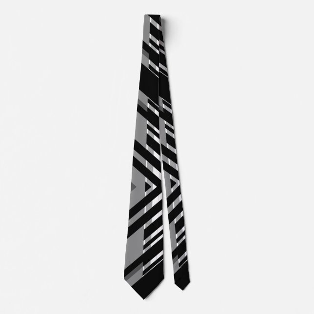 Cravate Chevron Barcode Rayé Gris Noir (Devant)