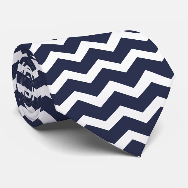 Cravate Chevron bleu et blanc de minuit (Roulé)