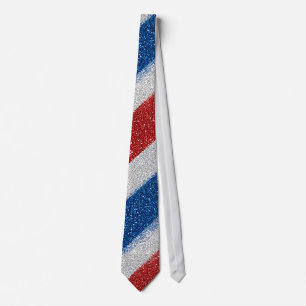 Cravate Chevron Patriotique Rouge Blanc Bleu Paillettes Ra