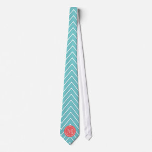 Cravate Chevron turquoise et de corail avec le monogramme