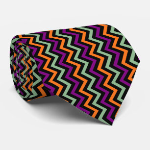 Cravate Chevron vertical citrouille, violet, vert et noir