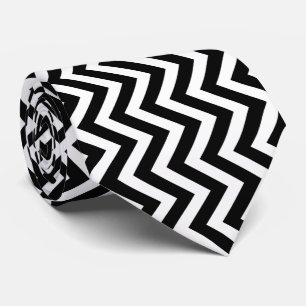 Cravate Chevron vertical noir et blanc de grande taille