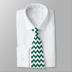 Cravate Chevron Zig Zag Motif Émeraude foncée Vert blanc
