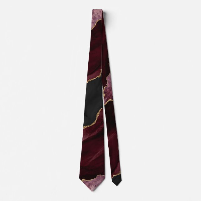 Cravate Chic Bourgogne Parties scintillant or Agate Marbre (Devant)