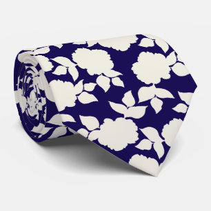 Cravate Chic motif floral bleu foncé & blanc