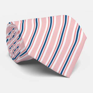 Cravate Chic Navy Blue Light Blush Pink Stripes Pattern