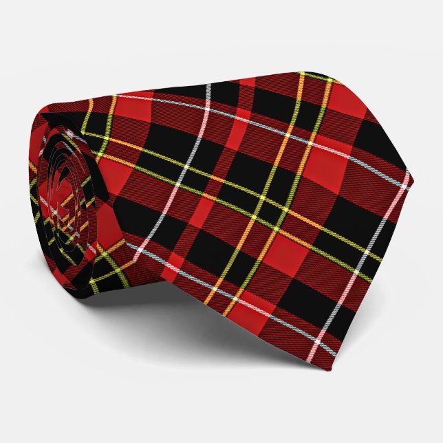 Cravate Chic Noir Rouge Jaune Blanc Carrés Tartan Plaid (Roulé)