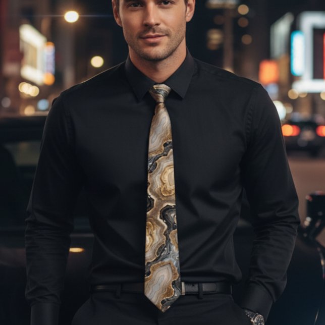 Cravate Chic or et marbre noir brillant mariage (Créateur téléchargé)