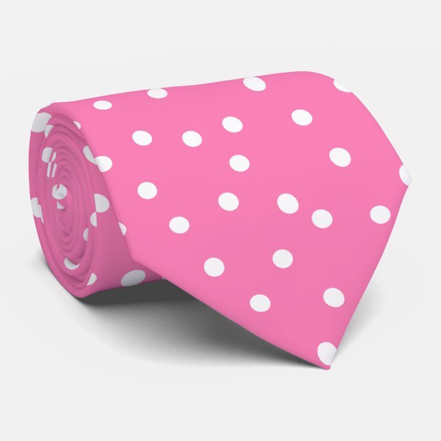 Cravate Chic Pink White Polka Dots Groom Gift   (Roulé)