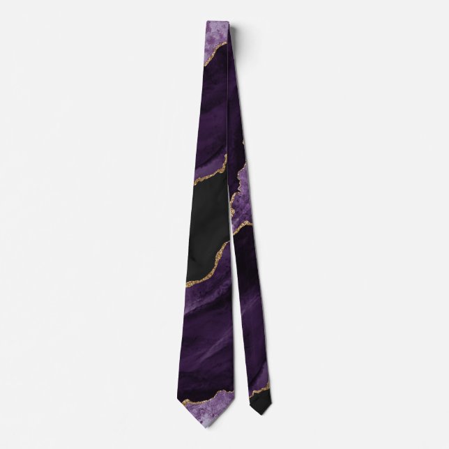 Cravate Chic violet Parties scintillant or Agate Marbre Ma (Devant)