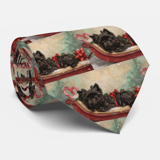 Cravate Chien Affenpinscher Noël Festif (Roulé)