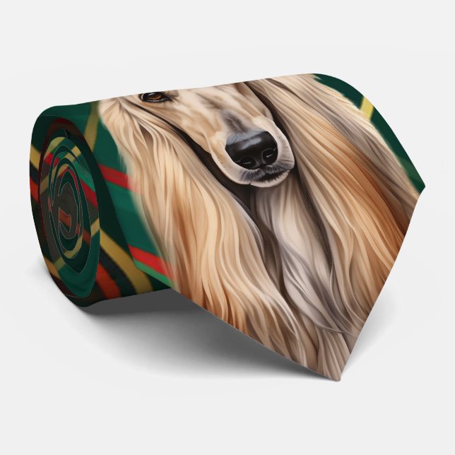 Cravate Chien Afghan Hound de Noël Rouge Carreaux de Noël (Roulé)