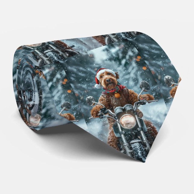 Cravate Chien Airedale à moto Noël (Roulé)