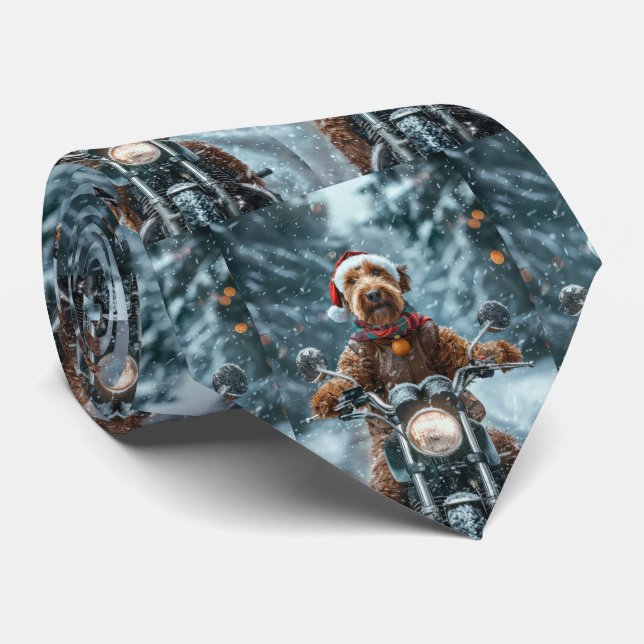 Cravate Chien Airedale à moto Noël (Roulé)