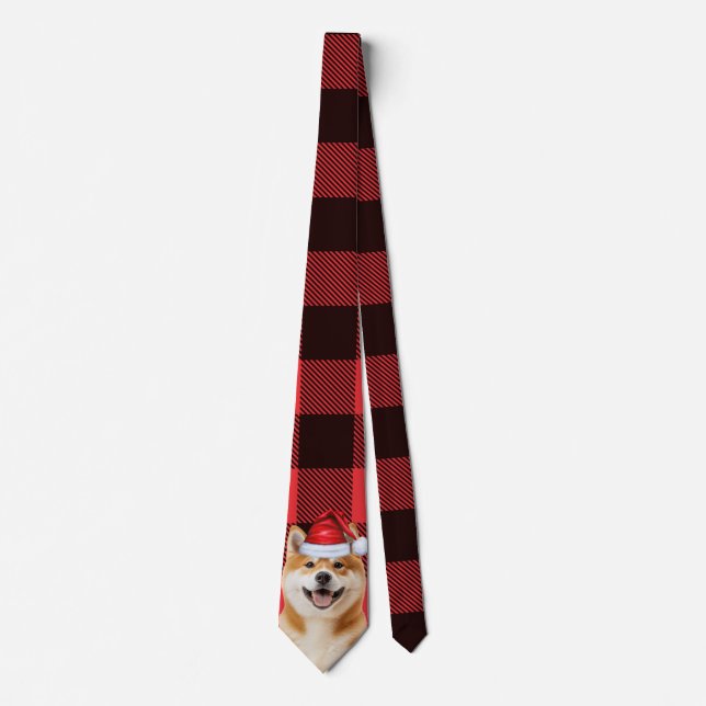 Cravate Chien Akita Fêtes Rouge Plaid de Noël (Devant)
