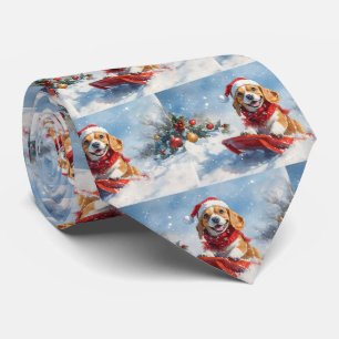 Cravate Chien Beagle en Luge Laissez Tomber la Neige Noël