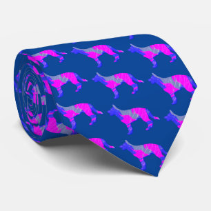 Cravate Chien berger allemand mignon rose Silhouette bleu