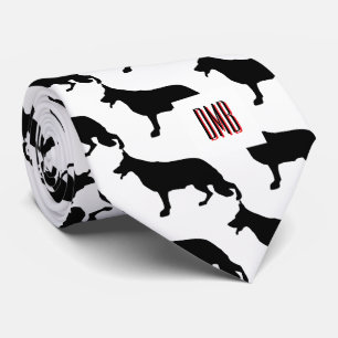 Cravate Chien berger allemand, noir sur blanc, monogramme