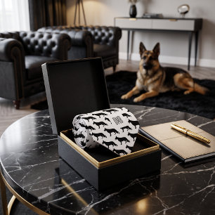 Cravate Chien berger allemand, noir sur blanc, monogramme