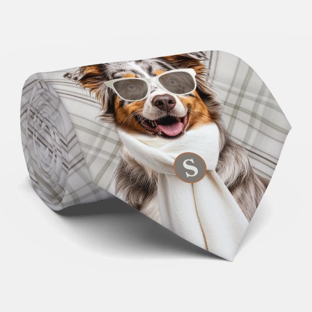 Cravate Chien berger australien élégant et monogramme à ca (Roulé)