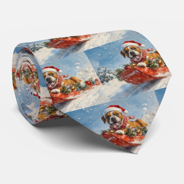 Cravate Chien Boxer en Luge Laissez Tomber la Neige Noël (Roulé)