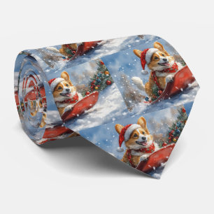 Cravate Chien Corgi en Luge Laissez Tomber la Neige Noël