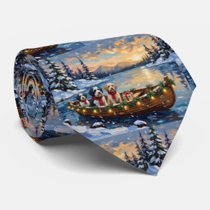 Cravate Chien de berger anglais ancien Noël Bateau Fêtes