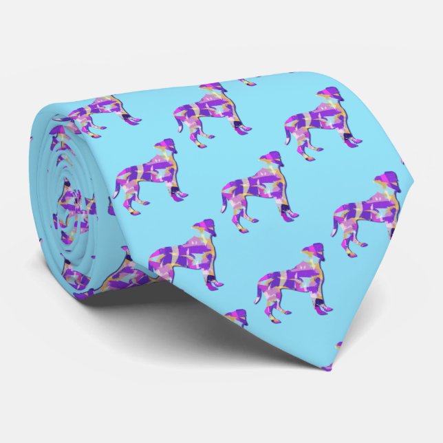 Cravate Chien de boxe Silhouette Purple Bleu Clair Cou (Roulé)
