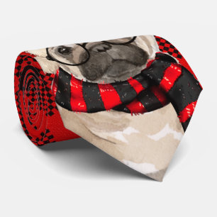 Cravate Chien de carlin avec Red Plaid Noël