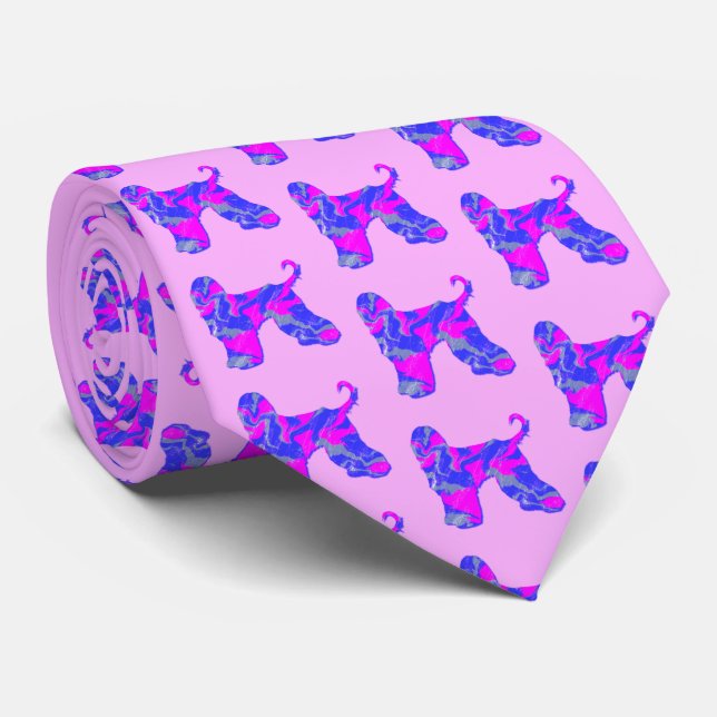 Cravate Chien de l'Afghanistan rose et bleu rose foncé cou (Roulé)