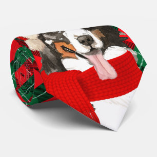 Cravate Chien de montagne bernois Tartan Plaid Christmas