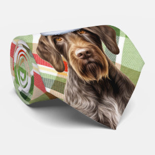 Cravate Chien de Noël à poil dur Pointeur carreaux de Noël
