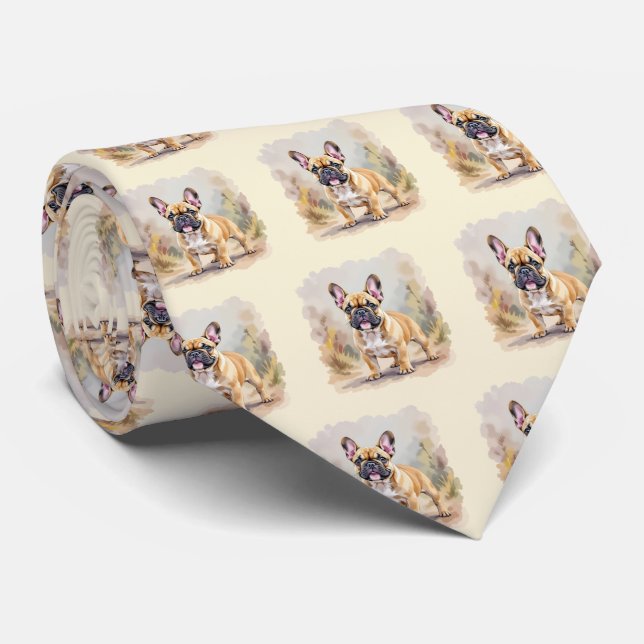 Cravate Chien Français Tan Tan Fawn Couleur Cute Frenchie (Roulé)