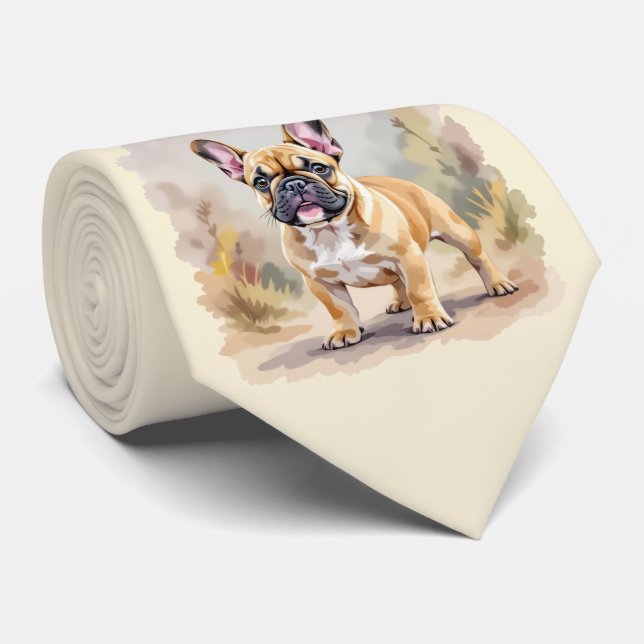 Cravate Chien Français Tan Tan Fawn Couleur Cute Frenchie (Roulé)