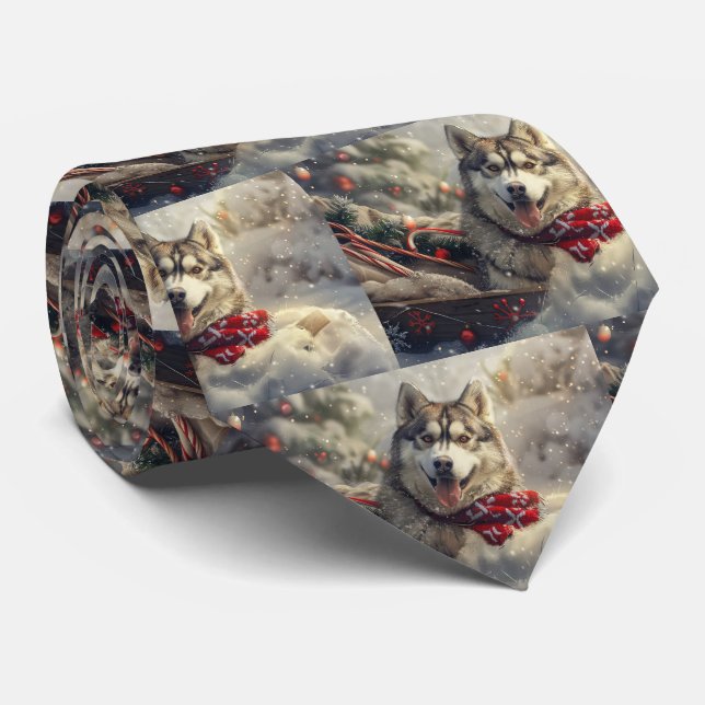Cravate Chien Husky Sibérien Noël Festif (Roulé)