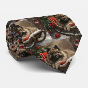 Cravate Chien Keeshond Noël Festif