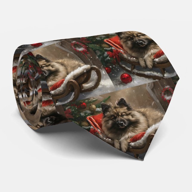 Cravate Chien Keeshond Noël Festif (Roulé)