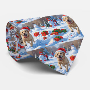 Cravate Chien Labrador courant dans la neige avec un chape