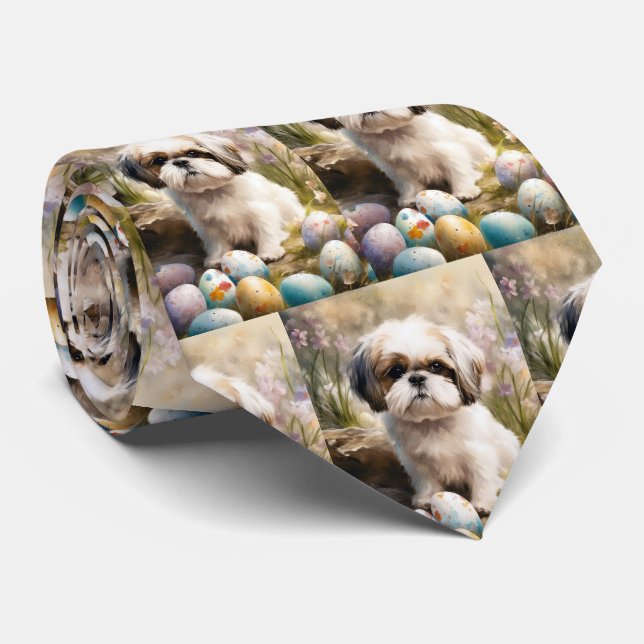 Cravate Chien Malti Tzu avec vacances de œufs de Pâques (Roulé)