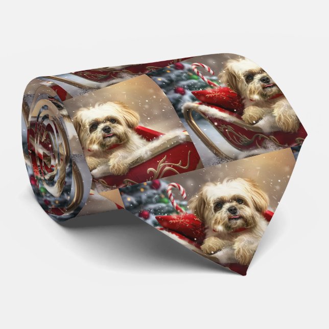 Cravate Chien Malti Tzu Noël Festif (Roulé)