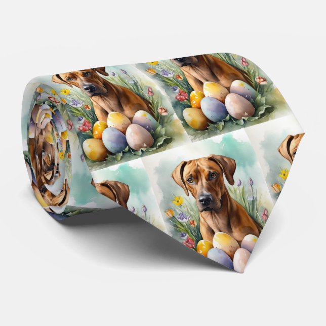 Cravate Chien Rhodesian Ridgeback avec oeufs de Pâques vac (Roulé)