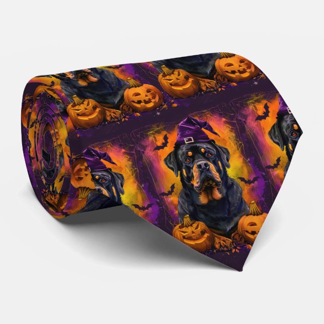 Cravate Chien Rottweiler Effrayant Halloween Sorcière et C (Roulé)