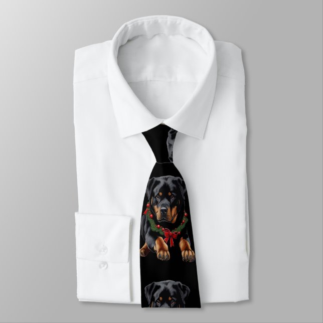 Cravate Chien Rottweiler Noël avec collier de guirlande de (Attaché)